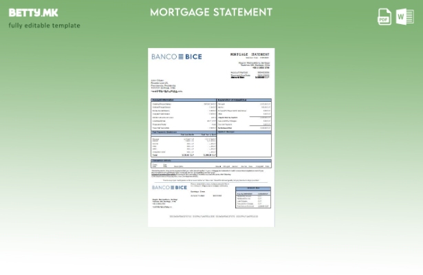 Шаблон за извод за хипотека од банка во модерен стил Чиле Банко Бице